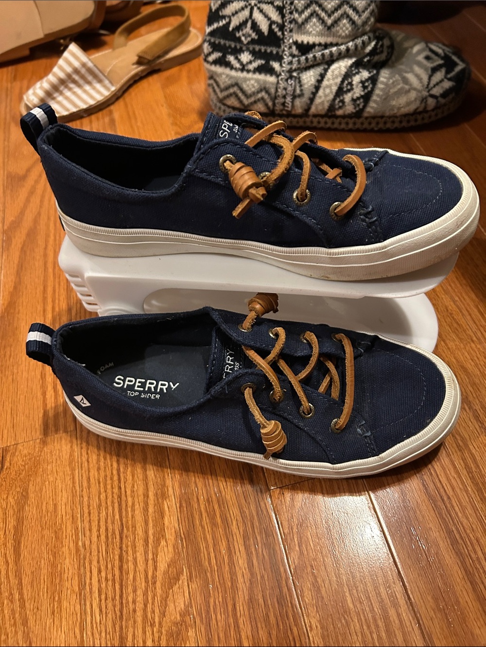 Sperry Navy Canvas Sneakers with Tan Laces